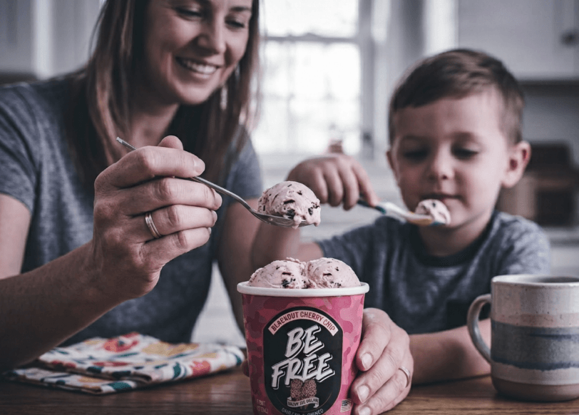 A family enjoying Be Free ice cream together