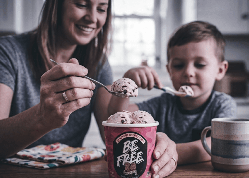 A family enjoying Be Free ice cream together